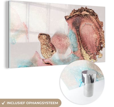 MuchoWow® Glasschilderij 40x20 cm - Schilderij acrylglas - Inkt - Pastel - Abstract - Foto op glas - Schilderijen