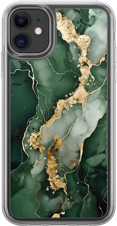 Hoesje geschikt voor iPhone 11 - Marmer groen goud - 2in1 backcover - Marmer - Groen - Leuke Telefoonhoesjes
