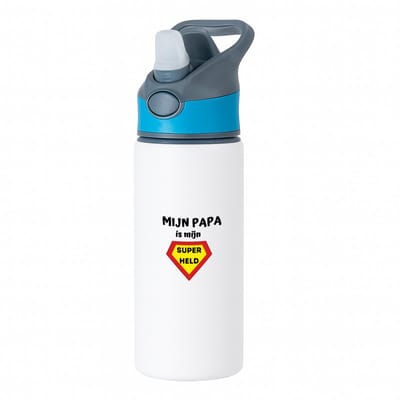 Hacebo® - mijn papa is mijn superheld waterfles met rietje blauw - Vader - super papa - vader cadeautjes - vaderdag - verjaardag - geschenk - kado - water fles - 650ML