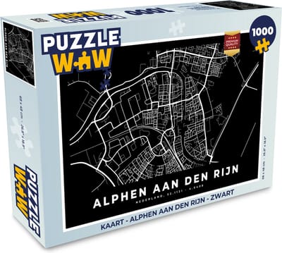 Puzzel Kaart - Alphen aan den Rijn - Zwart - Legpuzzel - Puzzel 1000 stukjes volwassenen