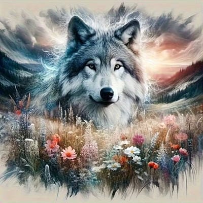 Diamond painting Wolf in de natuur 30 x 30 cm