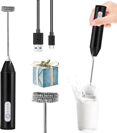 Crrynuo 1 Stuks Oplaadbare Melkopschuimer Elektrische Garde Mixer Zwart KD306 - 3 Snelheden USB-C Opladen
