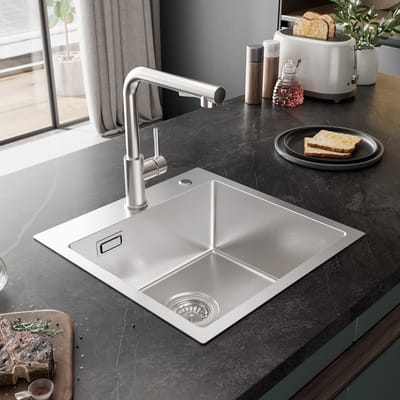 SOFETIY MAX spoelbakken 45 x 45 cm - Vierkante RVS Geborstelde Wasbak - 1 Bak Keukenwasbak voor Inbouw - of Bovenmontage