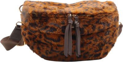 Trendy handtas / crossbodytas - Flora & Co - animalprint - furry - camel