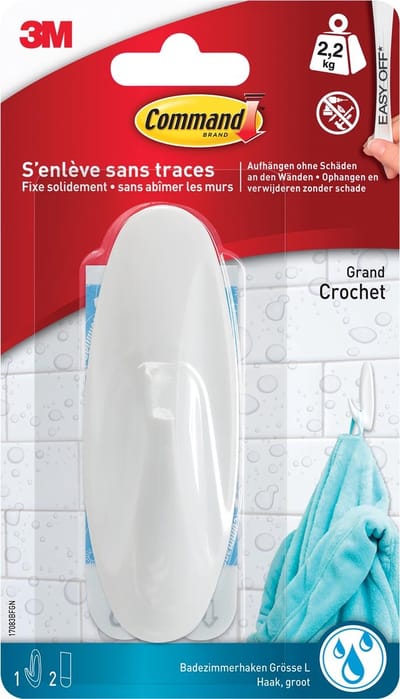 3M Command-badkamergrote designhaak (l x b x h) 105 x 38 x 38 mm Wit Inhoud: 1 stuk(s)