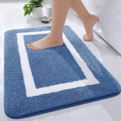 Jhubersproducts - Badmat - Antislip - Zacht en Hoogpolig - Blauw - Microvezel - Wasbaar - 60 x 90 cm - Geschikt voor Badkamer