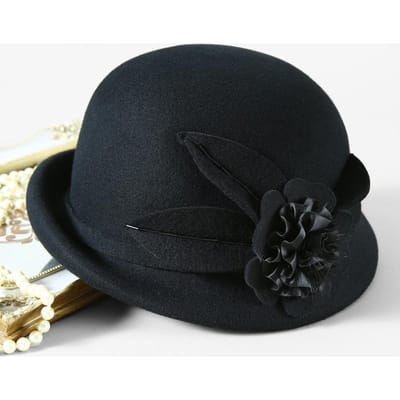 Chapeau Haut de Forme en Laine à Bord Roulé pour Femme Automne Hiver Chaud pour l'Extérieur Style Britannique Vintage Beret Polyvalent Chapeau Casquette de Peintre Designer 56-58cm black