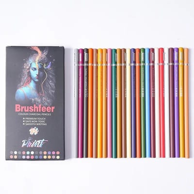 24 Kleuren Houtskoolpotlood Set voor Kunststudenten, Schetsen en Tekenen, Bruin Koffiekleurig, Zwart Wit Houtskoolpotlood gray