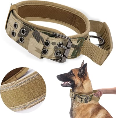 Tactische hondenhalsband, verstelbare nylon hondenhalsband met handvat, metalen gesp, gewatteerde reflecterende halsband, geschikt voor middelgrote honden, training van grote honden (XL)