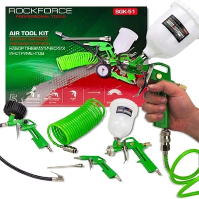 Rockforce H-827-2V Serie - Pneumatische Gereedschapsset - 5 Delig - Inclusief Slang, Verfspuit, Bandenvulpistool