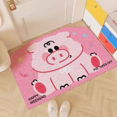 Schattige Zijde Ring Entree Mat Voordeur Deurmat Cartoon Varken Huishoudelijk Antislip en Vuil Afsnijdend Tapijt Deurmat 45 * 75CM [Crystal velvet cannot be cut]