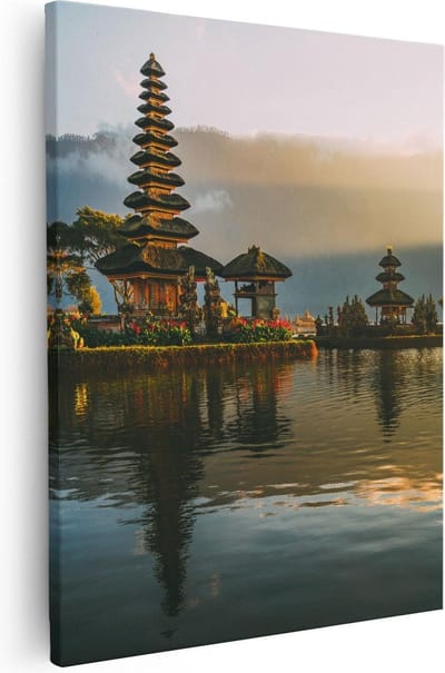 Artaza Canvas Schilderij Zonsondergang - 40x50 cm - Wanddecoratie Bergen - Muurdecoratie Bali - Kamer Accessoires