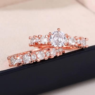 Caoshi mode 2 pièces/ensemble bagues de fiançailles femme couleur or Rose/couleur argent accessoires pour mariage Double ensemble anneaux pour femmes 6 gray
