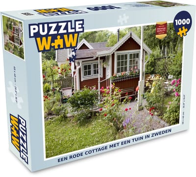 Puzzel Een rode cottage met een tuin in Zweden - Legpuzzel - Puzzel 1000 stukjes volwassenen