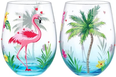 Dailygoody - Flamingo Cocktail Glas - Handgeschilderd - 18oz - Wijnglas Set - Perfect voor Feestjes - Herbruikbaar - Geschikt voor Volwassenen