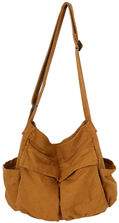 longziming -Canvas Crossbody Tas – Ruime Schoudertas met Meerdere Vakken en Verstelbare Riem – Uniseks Messengerbag voor Werk, Studie & Reizen – 40x34x15 cm – Bruin