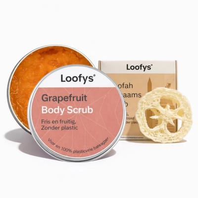 Verwen & Relax Cadeauset - Bodyscrub 150ml + Loofah Scrubspons - Grapefruit