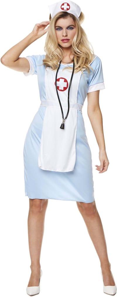 Karnival Costumes Zuster Kostuum voor Vrouwen Carnavalskleding Dames Carnaval Kostuum Dames Wit - Polyester - Maat S - 3-Delig Hoed/Jurk/Schort