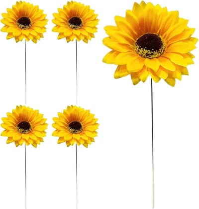 Tuindecoratie set - Gazon ornamenten - Buiten versieren - Roestbestendig metaal - 5 stuks 45 cm - Geel groen