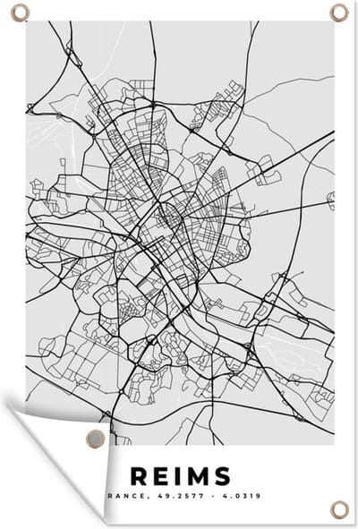 Muurdecoratie Frankrijk - Reims - Stadskaart - Plattegrond - Kaart - 120x180 cm - Tuinposter - Tuindoek