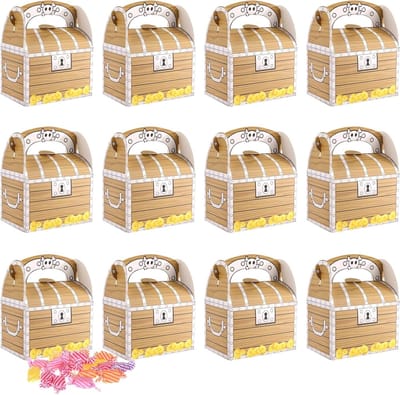 Piraten Schatkist Set van 12 Stuks, Ideaal voor Kinderfeestjes, Snoepdozen en Cadeaus, Perfect voor Chocolade en Kleine Geschenken (11×7×7cm)