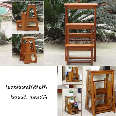 Houten opstapje - Ladder kruk - Veilig werken - Opvouwbaar ontwerp - 38 x 56.5 x 64 cm - Naturel