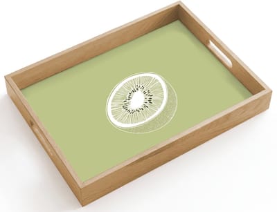 Dienblad hout 40x30 cm - Schootdienblad - Kiwi - Lijntekening - Minimalistisch - Groen - Borrelplank rechthoek - Plateau dienbladen