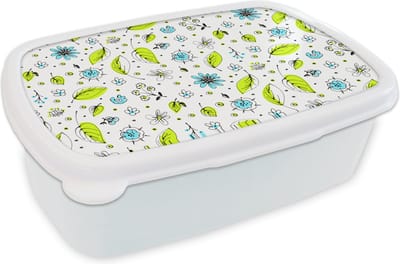 Broodtrommel Wit - Lunchbox - Brooddoos - Flora - Bohemian - Patronen - Fantasy - Bloemen - 18x12x6 cm - Volwassenen