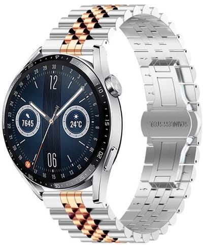 By Qubix - Stalen band - Zilver / rosé goud - geschikt voor Huawei Watch GT 6 / GT 7 / GT 6 pro / GT 7 pro - 46mm