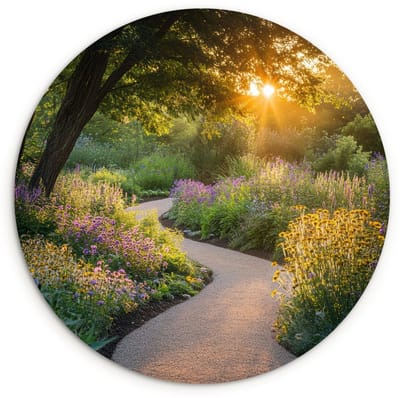 WallCircle® Wandcirkel 120x120 cm - Muurcirkel Pad - Bloemen - Park - Muurdecoratie woonkamer - Wanddecoratie slaapkamer - Kamer decoratie accessoires - Ronde schilderijen XXL