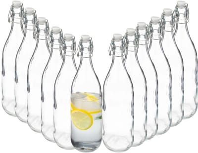 Secret de Gourmet weckfles - 12x - glas - transparant - beugel sluiting luchtdicht - 1 liter - sappen - water - bewaren - preppen - afsluitbaar