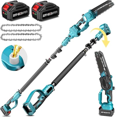 BRANZILO draadloze 2-in-1 tuinzaag set - Inclusief 2 accu's - Verstelbare zaaghoek - Uitschuifbaar tot 3 meter - 800 W Motor