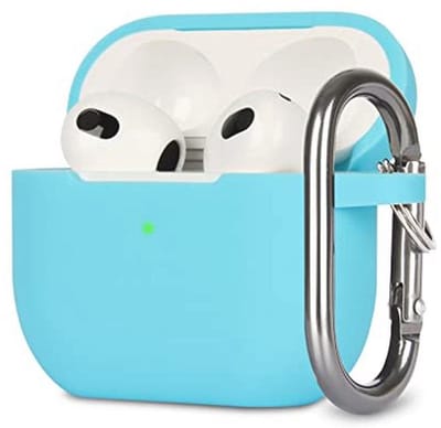 Schokbestendige Siliconen Beschermhoes voor AirPods 3 - Zacht en Antislip met Karabijnhaak - Sky Blue