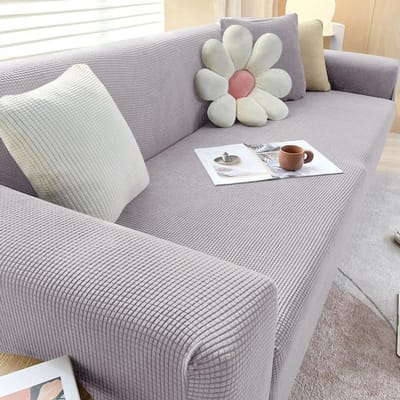 Housse de canapé en tissu jacquard élastique, housse de canapé extensible, housse de canapé sectionnelle en forme de L, housse d'angle pour salon 1/2/3/4 places 1 seat (90-140cm) gris clair