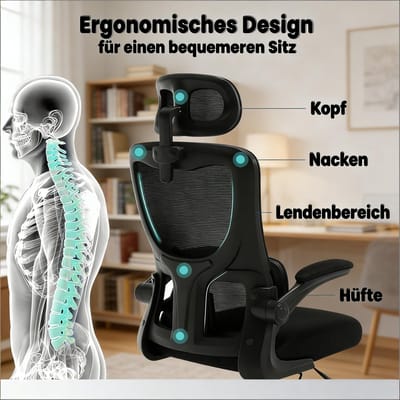 HAUSS SPOLE Bureaustoel - Ergonomisch Met Hoge Rugleuning En Hoofdsteun - Verstelbaar En Schommelbaar - Voor Kantoor - Zwart