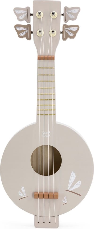 Label Label Houten Banjo - Muzikaal Speelgoed - 4 Snaren en Verstelbare Stemsleutels - Stimuleert Muzikale Ontwikkeling en Creativiteit - Vanaf 3 Jaar - Nougat