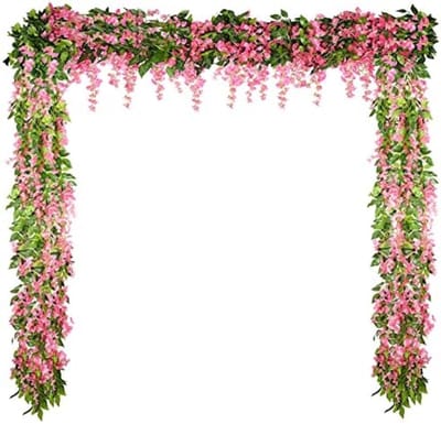 4 stuks, 26 voeten, kunstmatige blauweregen-slinger, glycine wijnstok, kunstbloemen, van zijde, hangende bloem (roze) - PolkaHome