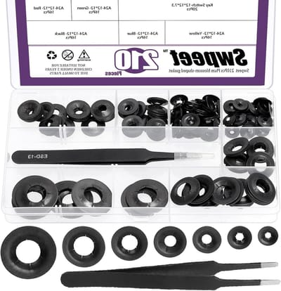 210 Stuks Diverse M3 M4 M5 M6 M8 M10 M12 Manganese Staal Push-On Dolly Wiel Lock Washers met Pincet Assortiment Kit voor Bevestiging en Ondersteuning