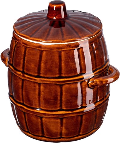 KADAX Steengoedpan, keramische pot met zijgrepen en deksel, vaatwasmachinebestendige steengoedpan, handgemaakte fermentatiepot van keramiek, inlegpan voor komkommers (3,2 liter)