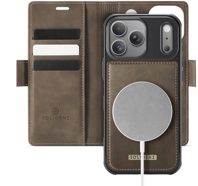 Solidenz Luxe 2-in-1 Wallet Hoesje geschikt voor iPhone 17 Pro - Geschikt voor MagSafe Hoes - Afneembare Case - Bruin