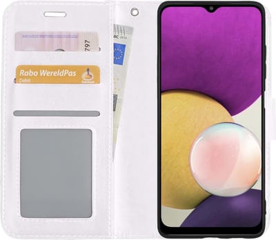 Hoesje Met Pasjeshouder - Geschikt voor Samsung Galaxy A22 4G - Luxe Bookcase Portemonee - Flip Case - Kunstleer Book Case - Flipcase - Book Cover - Walletcase - Portemonneehoes - Wit