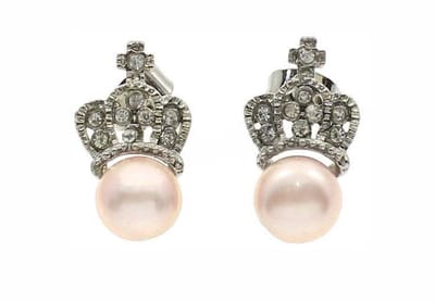 Zoetwater parel oorbellen King Pearl Z - oorknoppen - echte parels - zalm - zilver - kroontje - luxe sieraden zakje - parel oorbellen dames - parel oorknopjes