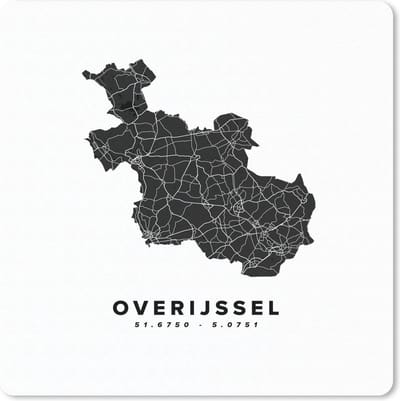Muismat 20x20 cm - Mousepad Overijssel - Wegenkaart - Wit - Muismatten