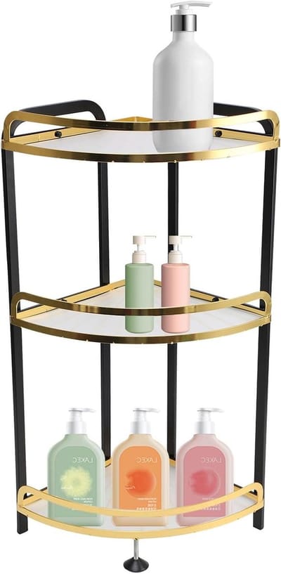 Allecto plus - 3-Tier Badkamer Organizer Aanrecht Hoek Douche Caddy voor Keuken Counter Plank Organisatie - Badkamer- en Keukenaccessoires opbergrek