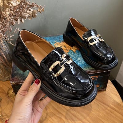 Lente Nieuwe Leren Britse Stijl Kleine Leren Schoenen Damesschoenen Alles-passende Loafers Zwarte Platte Schoenen 40