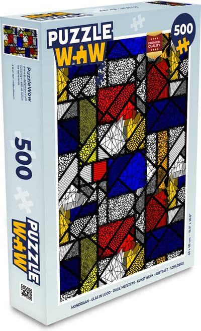 Puzzel Mondriaan - Glas in lood - Oude Meesters - Kunstwerk - Abstract - Schilderij - Legpuzzel - Puzzel 500 stukjes