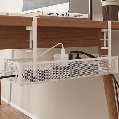 Kabelgoot voor onder het bureau, kabelbeheer en organisatie, kabels en stopcontacten netjes opbergen, bureauaccessoires voor kantoor en thuiskantoor (Wit)