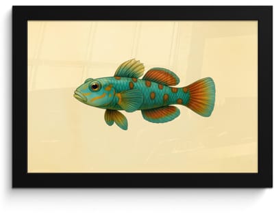 Poster in lijst - Fotolijst 30x20 cm - Posters - Vis - Blauw - Stippen - Schubben - Posterlijst zwart - Decoratie - Wanddecoratie woonkamer - Muurdecoratie slaapkamer