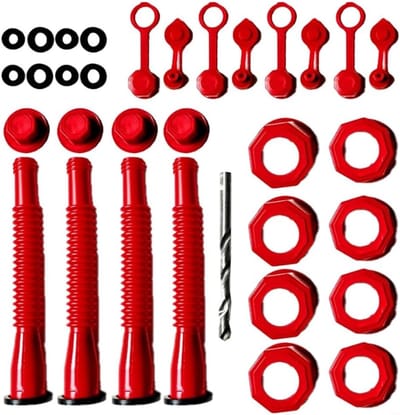 Brandstofmondstuk Vervangingsset - Tankmondstuk Set - Brandstof Bijvullen - Flexibel en Lekvrij - 4-delig - Rood