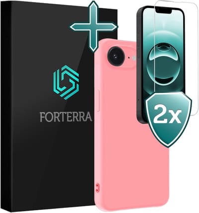Hoesje Met 2x Screenprotector - Geschikt voor Apple iPhone 16e - Sterk & Shockproof - Telefoon Hoes - Back Cover - Siliconen Case - Lichtroze